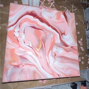 Pink and White Abstract Painting on Canvas
